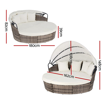 Gardeon Outdoor Day Bed Sun Lounge Setting Wicker Lounger Furniture Patio Beige Set of 3-Furniture &gt; Sofas &gt; Sofas &amp; Sofa Beds-PEROZ Accessories