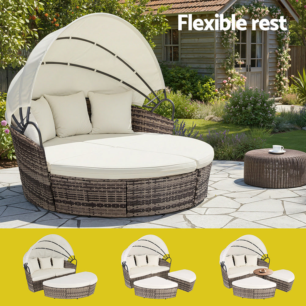 Gardeon Outdoor Day Bed Sun Lounge Setting Wicker Lounger Furniture Patio Beige Set of 3-Furniture &gt; Sofas &gt; Sofas &amp; Sofa Beds-PEROZ Accessories