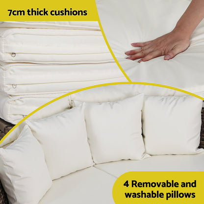 Gardeon Outdoor Day Bed Sun Lounge Setting Wicker Lounger Furniture Patio Beige Set of 3-Furniture &gt; Sofas &gt; Sofas &amp; Sofa Beds-PEROZ Accessories