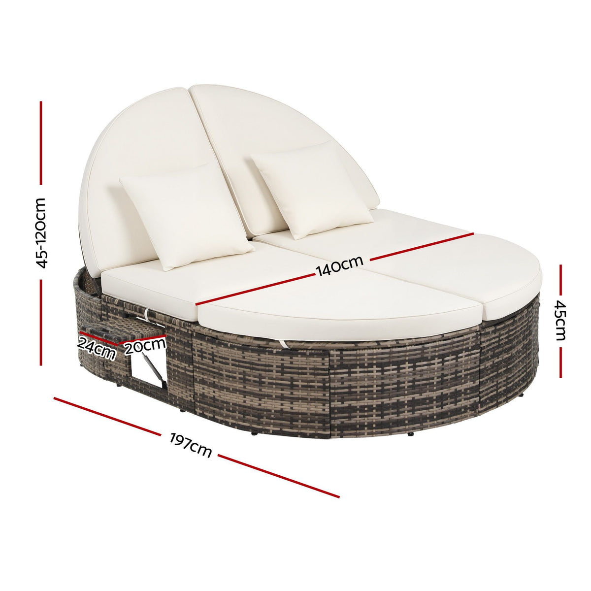 Gardeon Outdoor Day Bed Sun Lounge Setting Wicker Lounger Patio Furniture w/ Retractable Side Tray