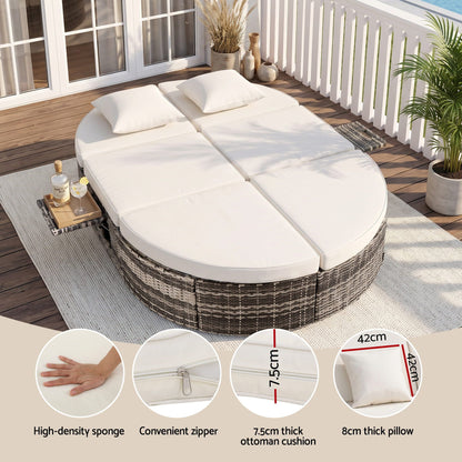 Gardeon Outdoor Day Bed Sun Lounge Setting Wicker Lounger Patio Furniture w/ Retractable Side Tray