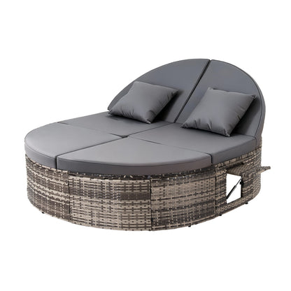 Gardeon Outdoor Day Bed Sun Lounge Setting Wicker Lounger Patio Furniture w/ Retractable Side Tray-Furniture &gt; Outdoor &gt; Outdoor Chairs-PEROZ Accessories