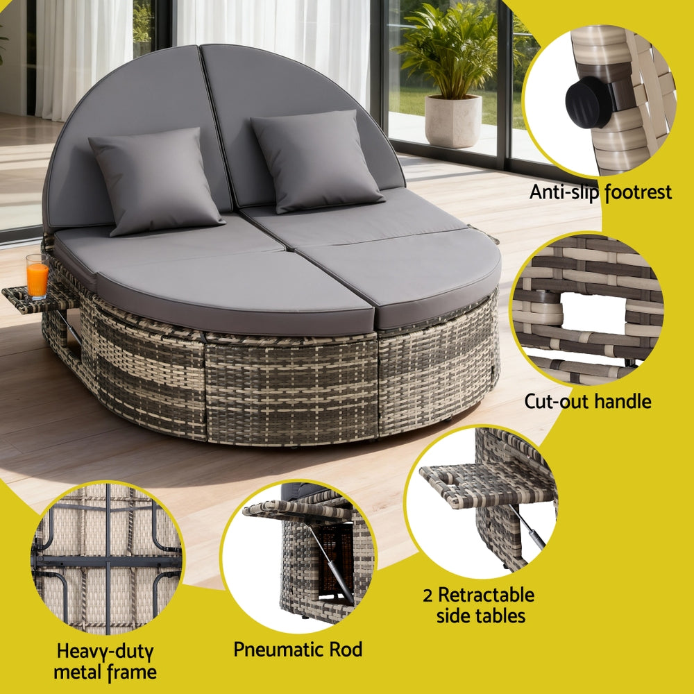 Gardeon Outdoor Day Bed Sun Lounge Setting Wicker Lounger Patio Furniture w/ Retractable Side Tray-Furniture &gt; Outdoor &gt; Outdoor Chairs-PEROZ Accessories