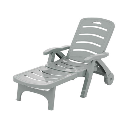 Gardeon Sun Lounger Folding Lounge Chair Wheels Patio Outdoor Furniture Grey-Furniture &gt; Outdoor-PEROZ Accessories