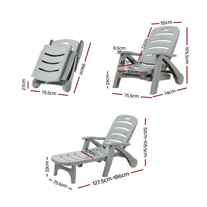 Gardeon Sun Lounger Folding Lounge Chair Wheels Patio Outdoor Furniture Grey-Furniture &gt; Outdoor-PEROZ Accessories