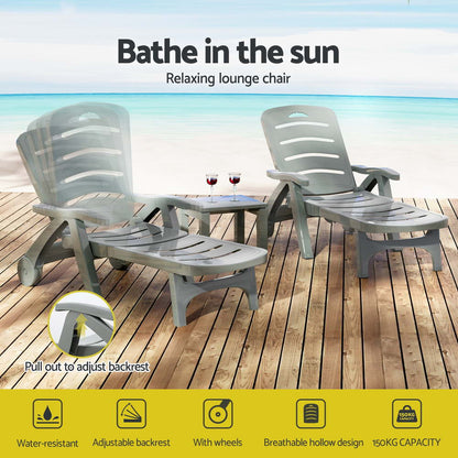Gardeon Sun Lounger Folding Lounge Chair Wheels Patio Outdoor Furniture Grey-Furniture &gt; Outdoor-PEROZ Accessories