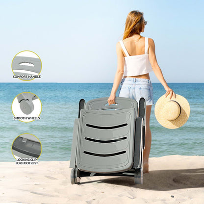 Gardeon Sun Lounger Folding Lounge Chair Wheels Patio Outdoor Furniture Grey-Furniture &gt; Outdoor-PEROZ Accessories
