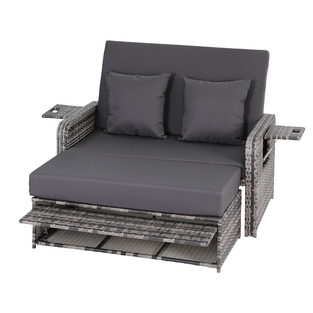 Gardeon Outdoor Day Bed Sun Lounge Setting Wicker Lounger Patio Furniture Grey-Furniture &gt; Sofas &gt; Sofas &amp; Sofa Beds-PEROZ Accessories