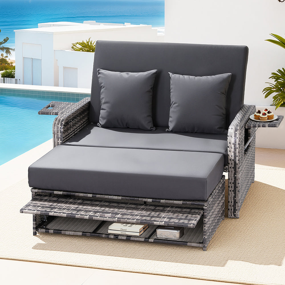 Gardeon Outdoor Day Bed Sun Lounge Setting Wicker Lounger Patio Furniture Grey-Furniture &gt; Sofas &gt; Sofas &amp; Sofa Beds-PEROZ Accessories