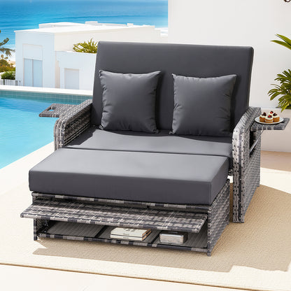 Gardeon Outdoor Day Bed Sun Lounge Setting Wicker Lounger Patio Furniture Grey-Furniture &gt; Sofas &gt; Sofas &amp; Sofa Beds-PEROZ Accessories