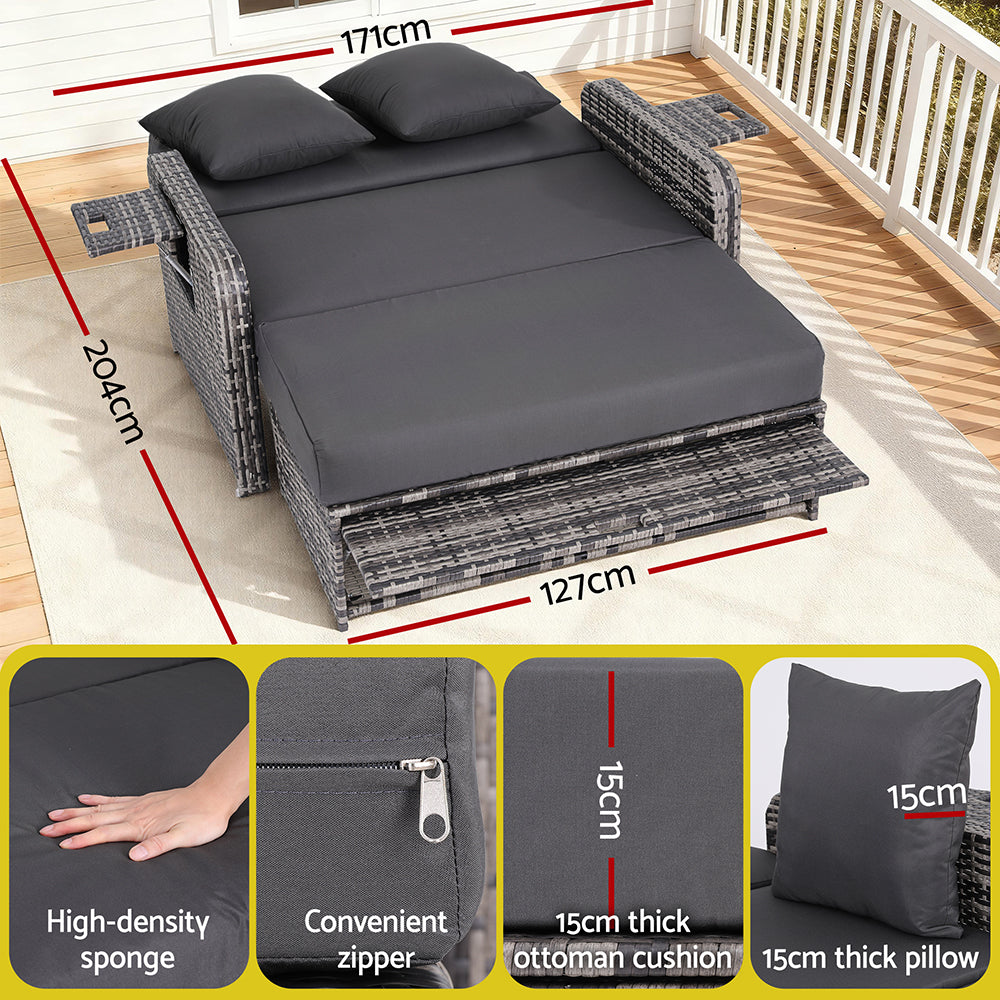Gardeon Outdoor Day Bed Sun Lounge Setting Wicker Lounger Patio Furniture Grey-Furniture &gt; Sofas &gt; Sofas &amp; Sofa Beds-PEROZ Accessories