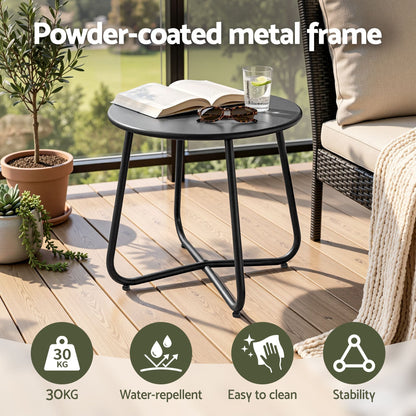 Gardeon Outdoor Side Table Steel Frame for Patio Balcony Garden Black-Furniture > Living Room > Side Tables-PEROZ Accessories