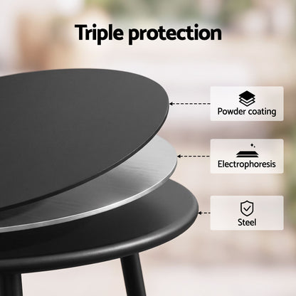 Gardeon Outdoor Side Table Steel Frame for Patio Balcony Garden Black-Furniture > Living Room > Side Tables-PEROZ Accessories