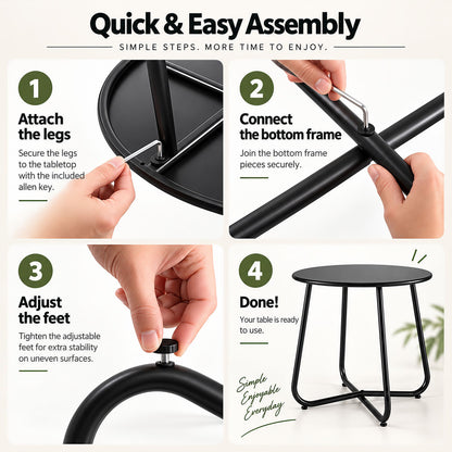 Gardeon Outdoor Side Table Steel Frame for Patio Balcony Garden Black-Furniture > Living Room > Side Tables-PEROZ Accessories
