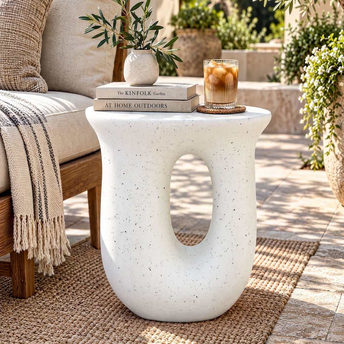 Gardeon Outdoor Side Table MGO Arch Cutout Garden Stool Stone Look White-Furniture > Living Room > Side Tables-PEROZ Accessories