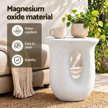 Gardeon Outdoor Side Table MGO Arch Cutout Garden Stool Stone Look White-Furniture > Living Room > Side Tables-PEROZ Accessories