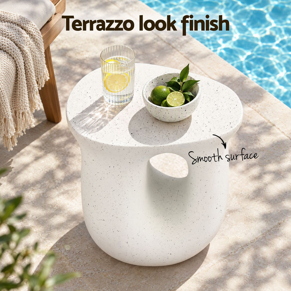 Gardeon Outdoor Side Table MGO Arch Cutout Garden Stool Stone Look White-Furniture > Living Room > Side Tables-PEROZ Accessories