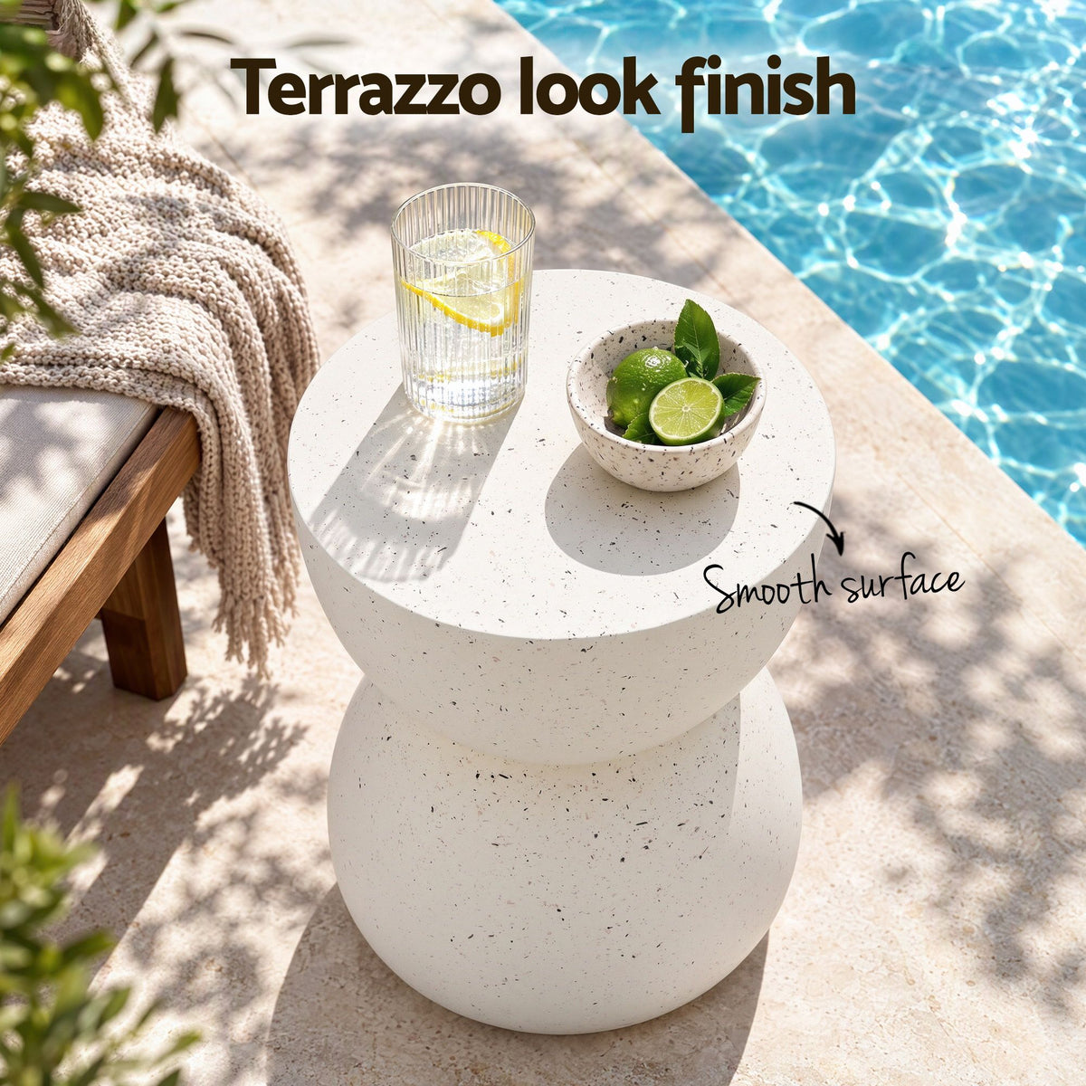Gardeon Outdoor Side Table MGO Hourglass Garden Stool Terrazzo Look White-Furniture > Living Room > Side Tables-PEROZ Accessories