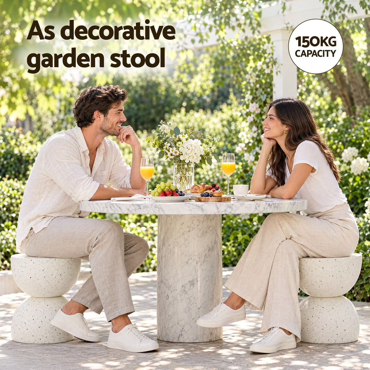 Gardeon Outdoor Side Table MGO Hourglass Garden Stool Terrazzo Look White-Furniture > Living Room > Side Tables-PEROZ Accessories