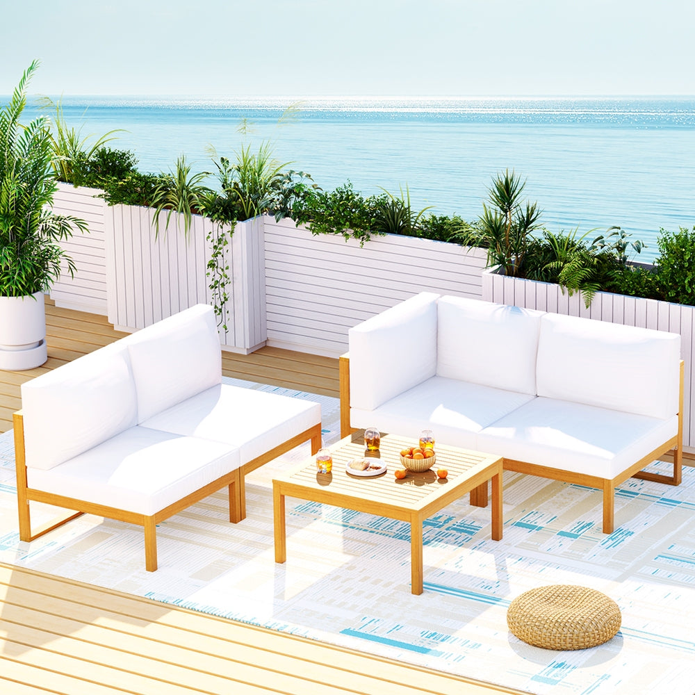 Gardeon 4-Seater Outdoor Sofa Set Wooden Lounge Setting 5PCS-Outdoor Sofa Sets-PEROZ Accessories