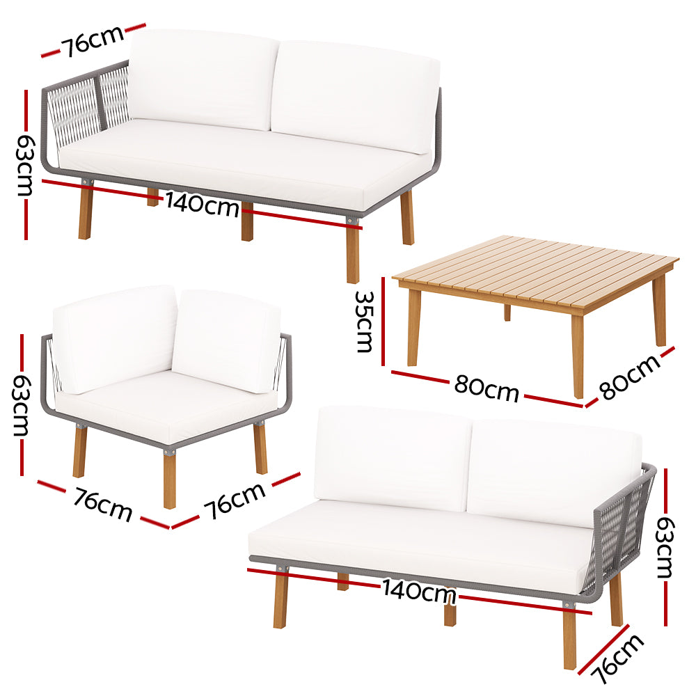 Gardeon 5-Seater Outdoor Sofa Set Wooden Lounge Setting Aluminum-Outdoor Sofa Sets-PEROZ Accessories