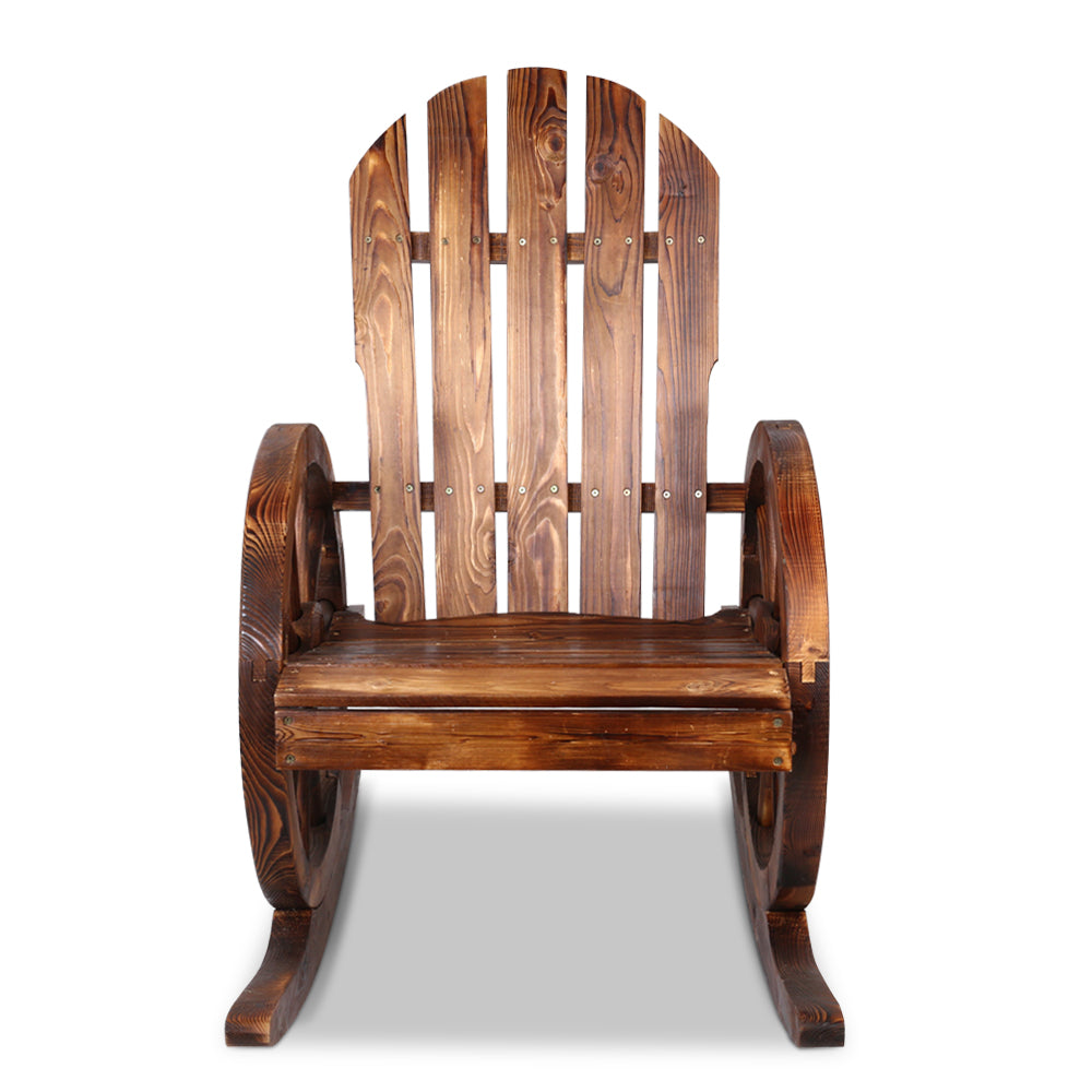 Gardeon Wagon Wheels Rocking Chair - Brown-Outdoor Recliners-PEROZ Accessories