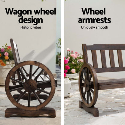 Gardeon Outdoor Garden Bench Wooden 2 Seater Wagon Chair Patio Furniture Brown-Outdoor Benches-PEROZ Accessories