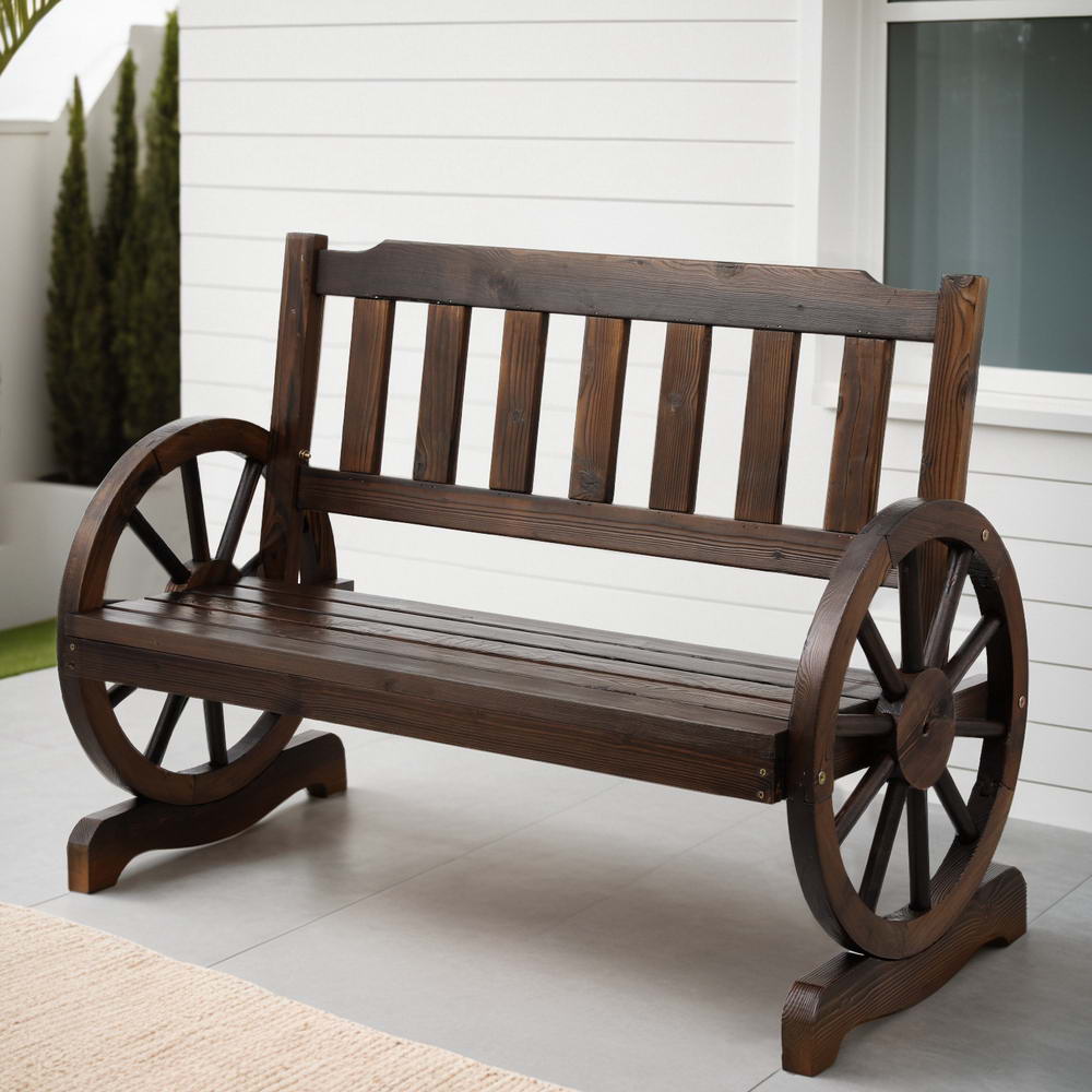 Gardeon Outdoor Garden Bench Wooden 2 Seater Wagon Chair Patio Furniture Brown-Outdoor Benches-PEROZ Accessories