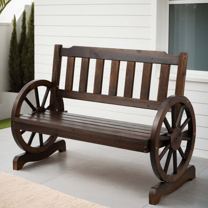 Gardeon Outdoor Garden Bench Wooden 2 Seater Wagon Chair Patio Furniture Brown-Outdoor Benches-PEROZ Accessories