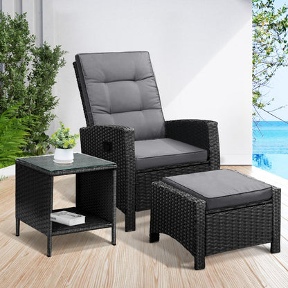 Livsip Recliner Chairs &amp; Table Outdoor Furniture Wicker Sofa Patio Set Garden-Outdoor Recliners-PEROZ Accessories