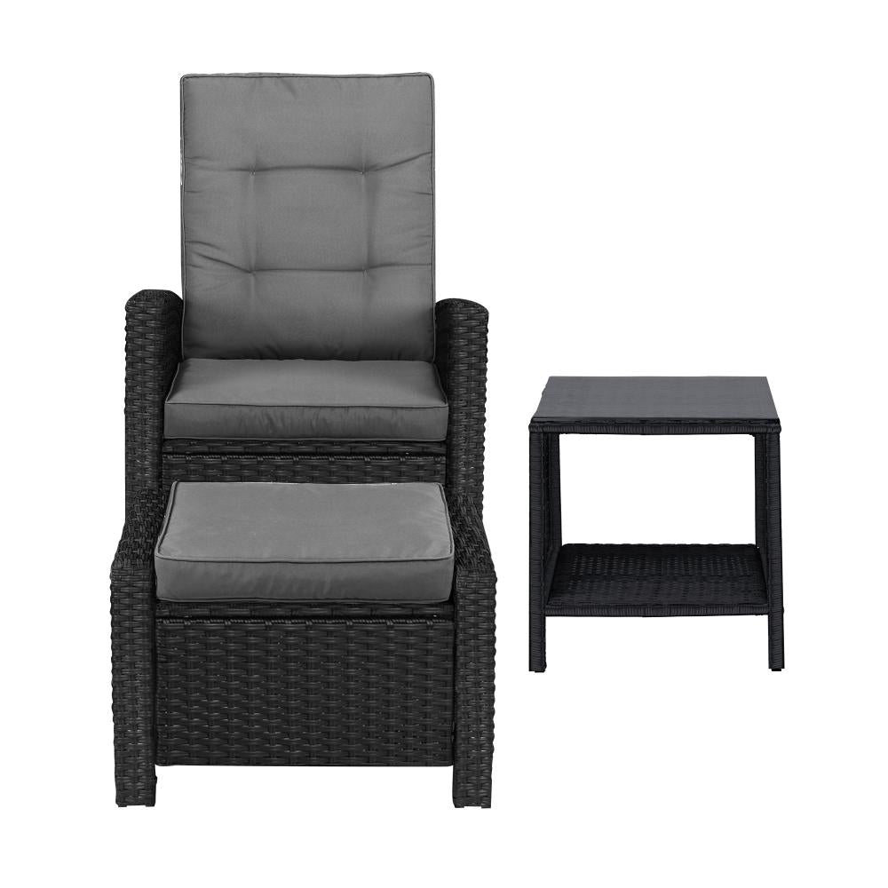 Livsip Recliner Chairs &amp; Table Outdoor Furniture Wicker Sofa Patio Set Garden-Outdoor Recliners-PEROZ Accessories