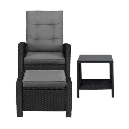 Livsip Recliner Chairs &amp; Table Outdoor Furniture Wicker Sofa Patio Set Garden-Outdoor Recliners-PEROZ Accessories