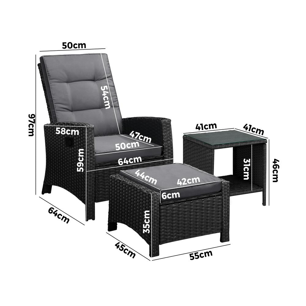 Livsip Recliner Chairs &amp; Table Outdoor Furniture Wicker Sofa Patio Set Garden-Outdoor Recliners-PEROZ Accessories