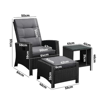 Livsip Recliner Chairs &amp; Table Outdoor Furniture Wicker Sofa Patio Set Garden-Outdoor Recliners-PEROZ Accessories