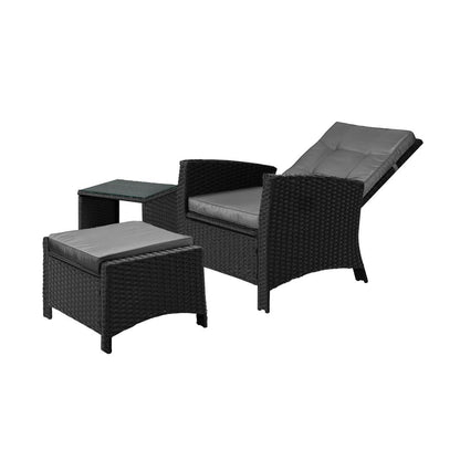 Livsip Recliner Chairs &amp; Table Outdoor Furniture Wicker Sofa Patio Set Garden-Outdoor Recliners-PEROZ Accessories