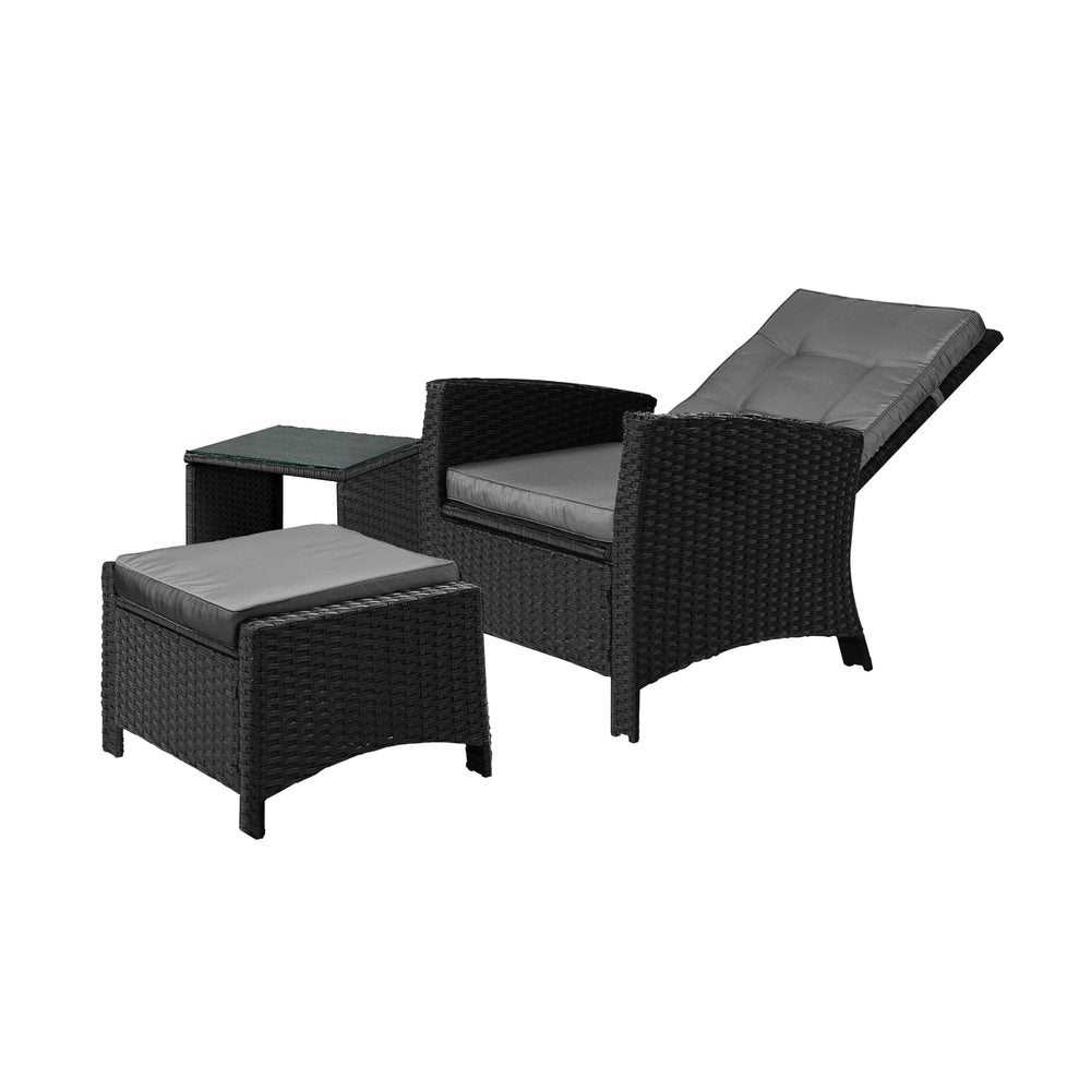 Livsip Recliner Chairs &amp; Table Outdoor Furniture Wicker Sofa Patio Set Garden-Outdoor Recliners-PEROZ Accessories