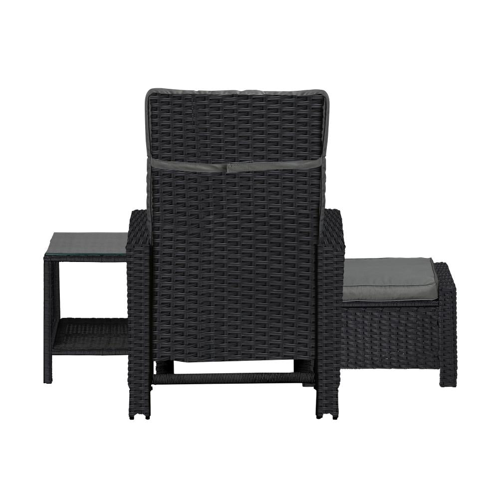 Livsip Recliner Chairs &amp; Table Outdoor Furniture Wicker Sofa Patio Set Garden-Outdoor Recliners-PEROZ Accessories