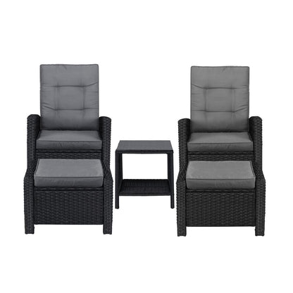 Livsip Outdoor Recliner Chair &amp; Table Set Wicker lounge Patio Furniture Setting-Outdoor Recliners-PEROZ Accessories