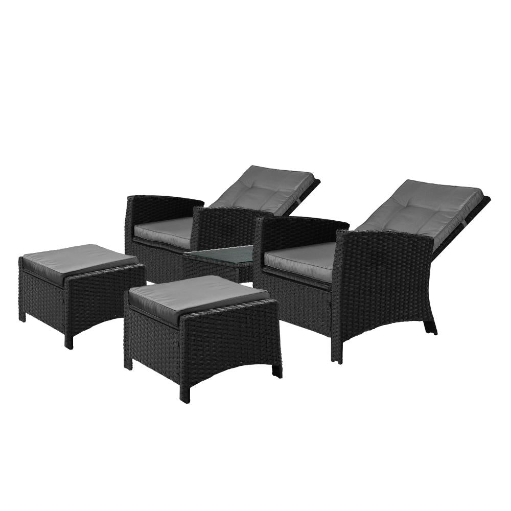 Livsip Outdoor Recliner Chair &amp; Table Set Wicker lounge Patio Furniture Setting-Outdoor Recliners-PEROZ Accessories