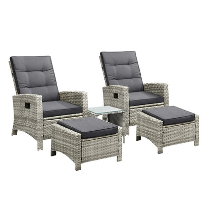 Livsip Recliner Chair Wicker Outdoor Furniture Garden Patio Lounge 5PCS Setting-Outdoor Recliners-PEROZ Accessories