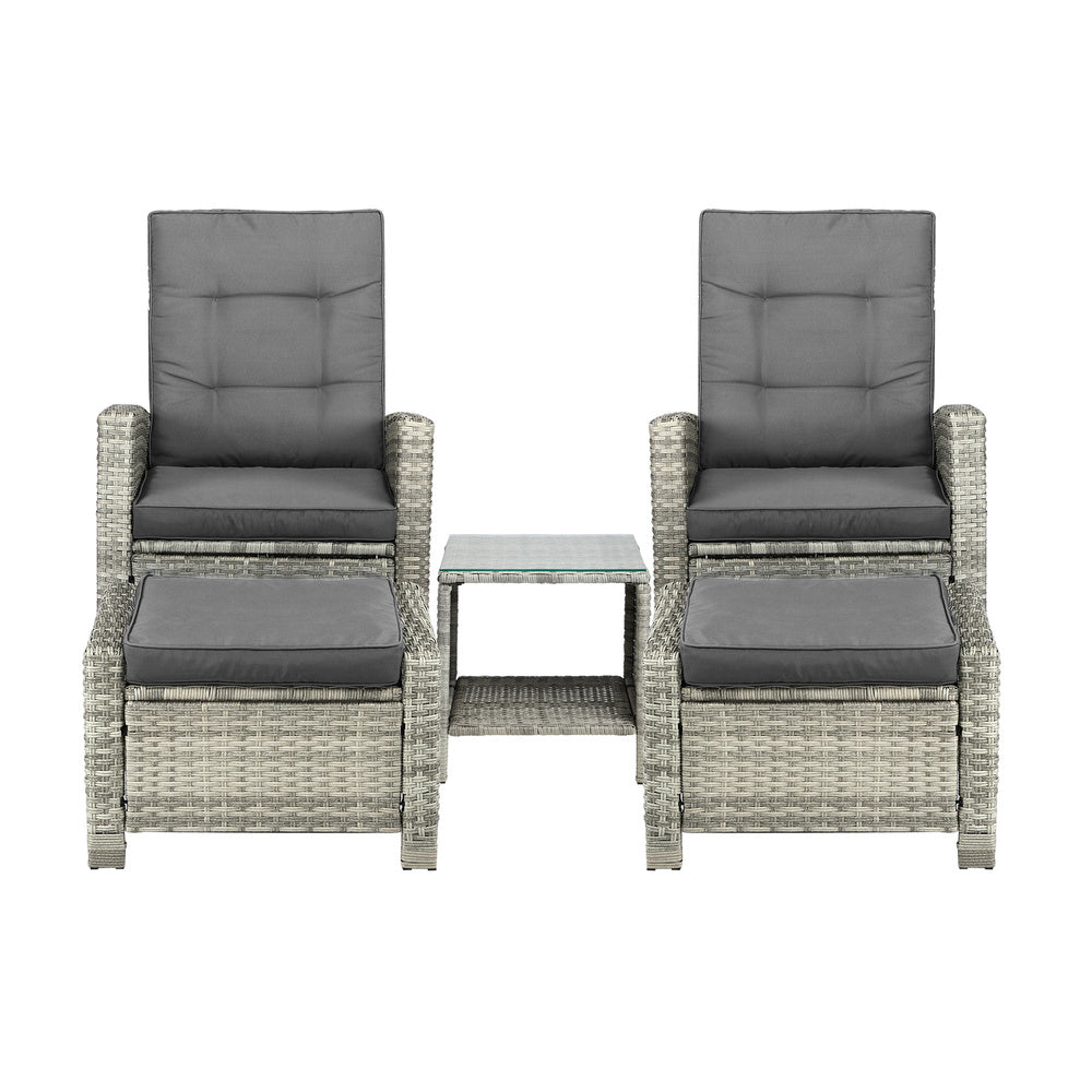 Livsip Recliner Chair Wicker Outdoor Furniture Garden Patio Lounge 5PCS Setting-Outdoor Recliners-PEROZ Accessories