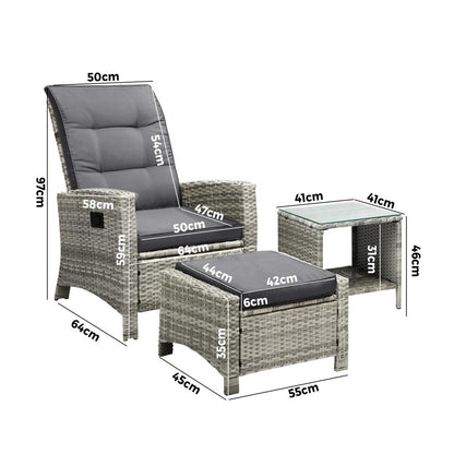 Livsip Recliner Chair Wicker Outdoor Furniture Garden Patio Lounge 5PCS Setting-Outdoor Recliners-PEROZ Accessories