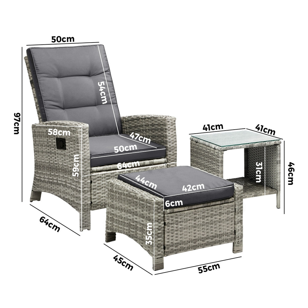 Livsip Recliner Chair Wicker Outdoor Furniture Garden Patio Lounge 5PCS Setting-Outdoor Recliners-PEROZ Accessories