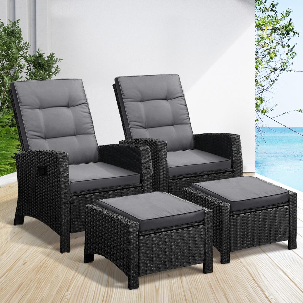 Livsip Recliner Chairs Sun Lounge Outdoor Patio Furniture Wicker Lounger 2X-Outdoor Recliners-PEROZ Accessories