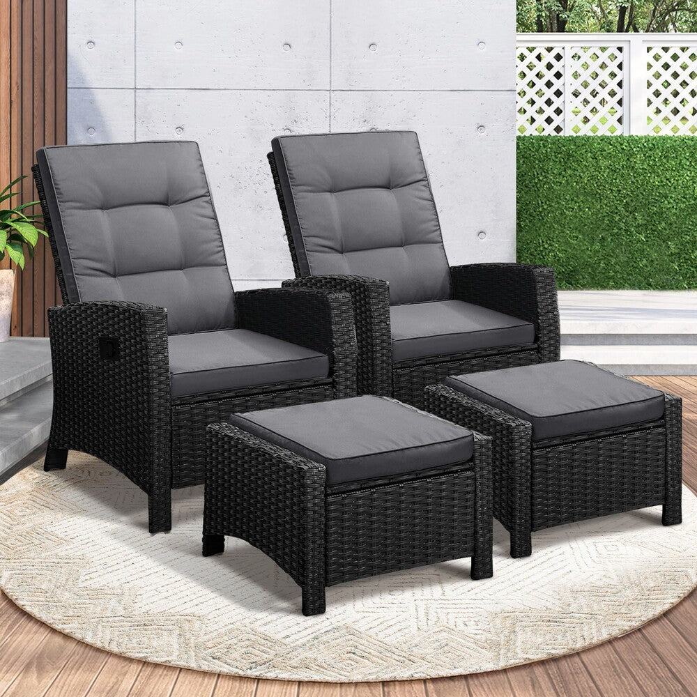 Livsip Recliner Chairs Sun Lounge Outdoor Patio Furniture Wicker Lounger 2X-Sun Lounges-PEROZ Accessories
