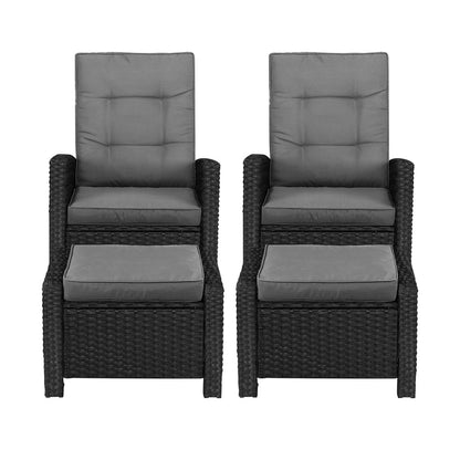 Livsip Recliner Chairs Sun Lounge Outdoor Patio Furniture Wicker Lounger 2X-Sun Lounges-PEROZ Accessories