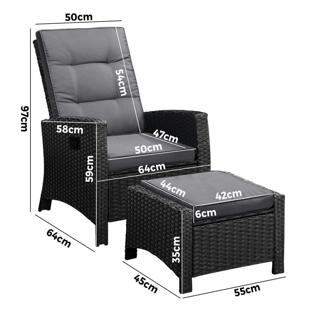 Livsip Recliner Chairs Sun Lounge Outdoor Patio Furniture Wicker Lounger 2X-Sun Lounges-PEROZ Accessories