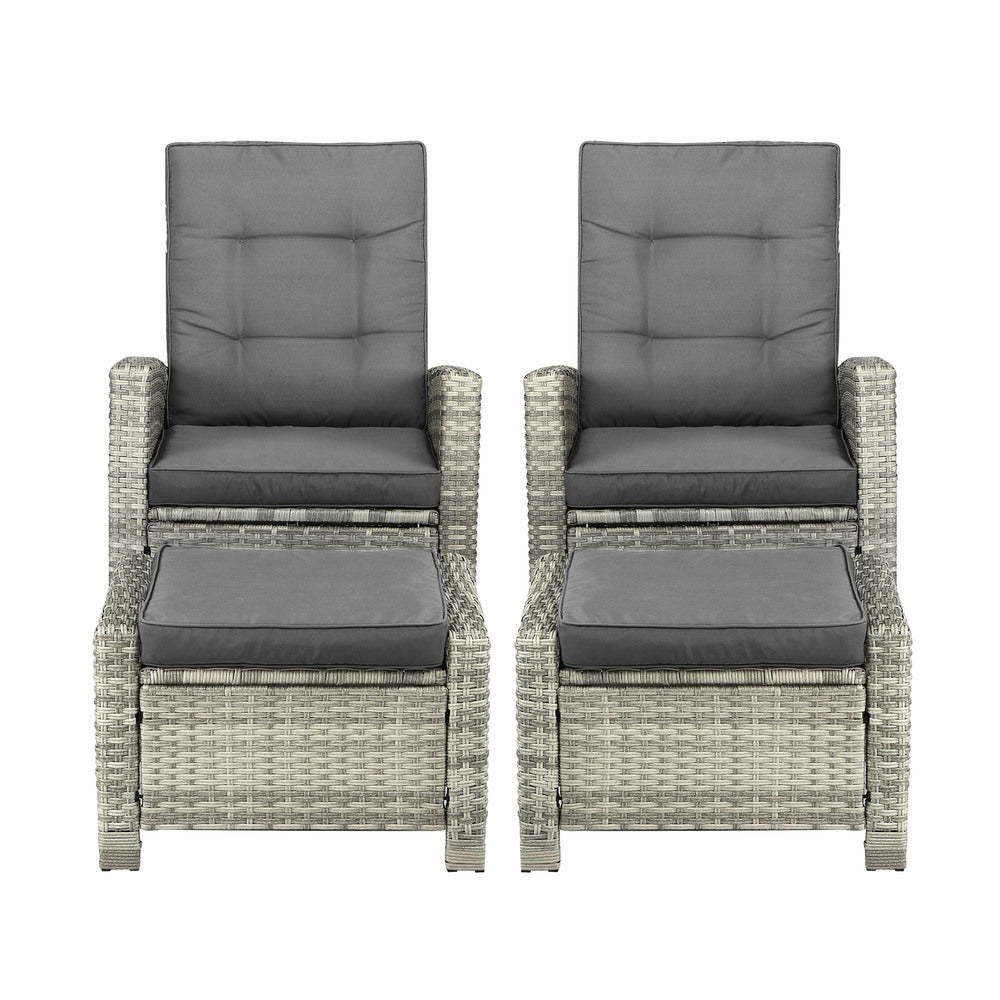 Livsip Recliner Chairs Outdoor Sun Lounger Setting Wicker Sofa Patio Furniture-Sun Lounges-PEROZ Accessories