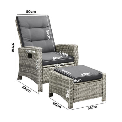 Livsip Recliner Chairs Outdoor Sun Lounger Setting Wicker Sofa Patio Furniture-Outdoor Recliners-PEROZ Accessories