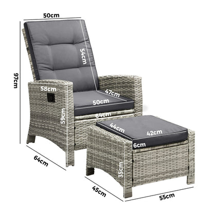 Livsip Recliner Chairs Outdoor Sun Lounger Setting Wicker Sofa Patio Furniture-Sun Lounges-PEROZ Accessories